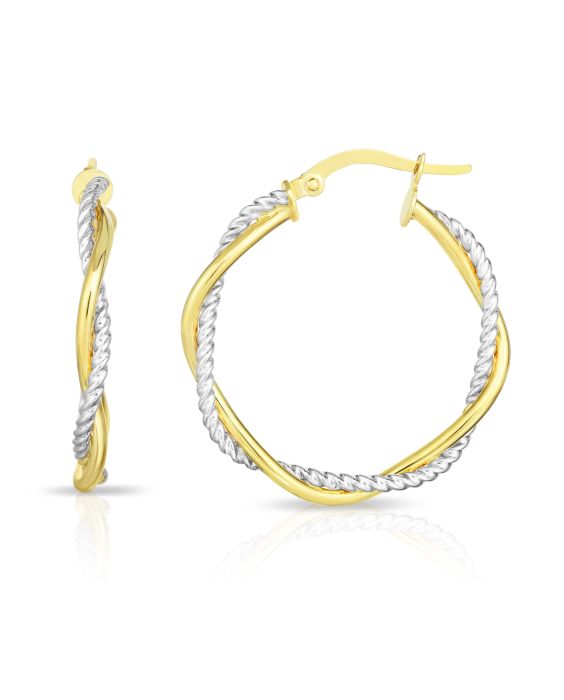 14K Gold Round Twist &amp; Polished Hoop Earring