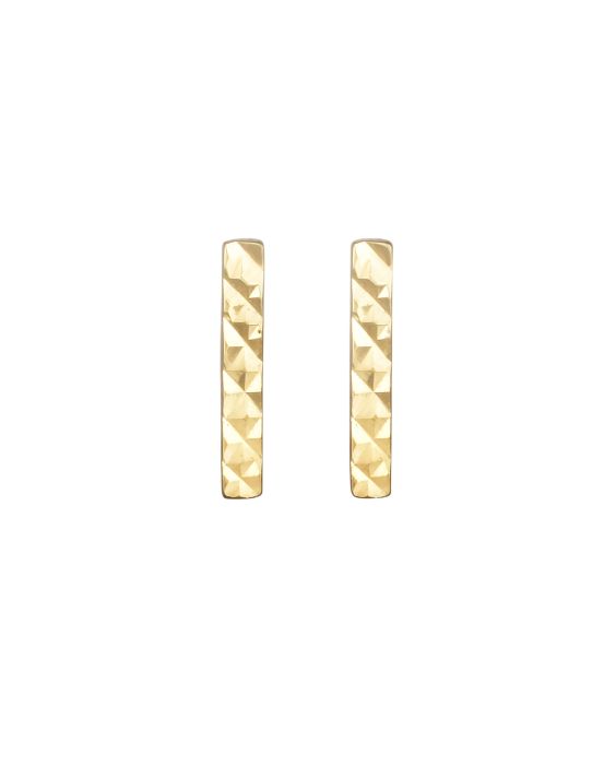 14K Gold Diamond Cut Bar Stud Earring