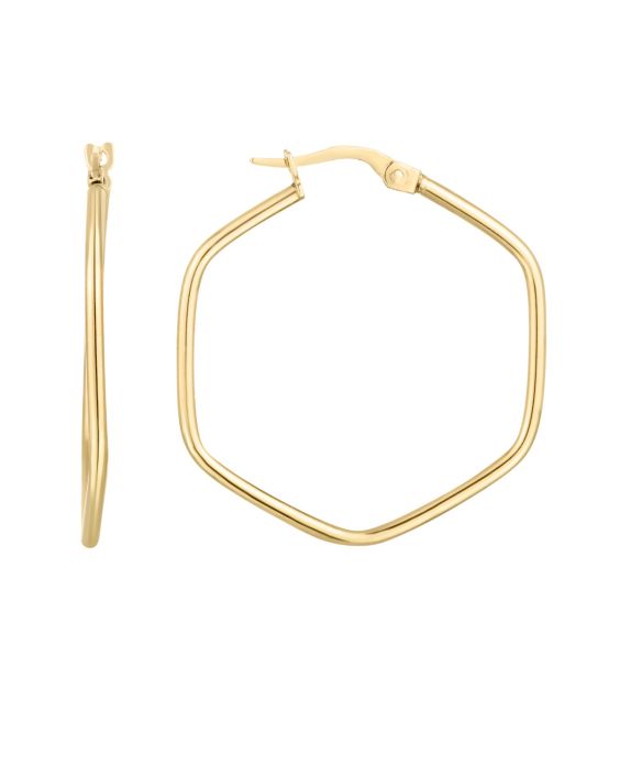 14K Rounded Edges Hexagon Hoops