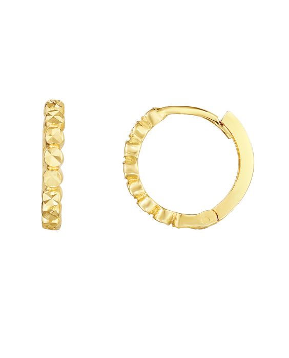 14K Gold Round Diamond Cut Huggie Earring