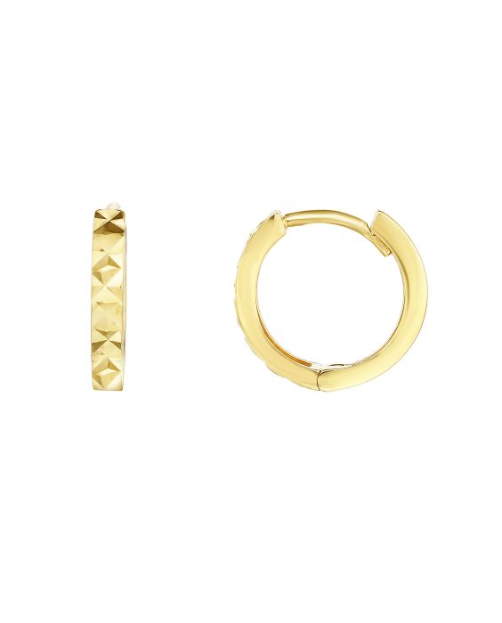 14K Gold Diamond Cut Huggie Earring