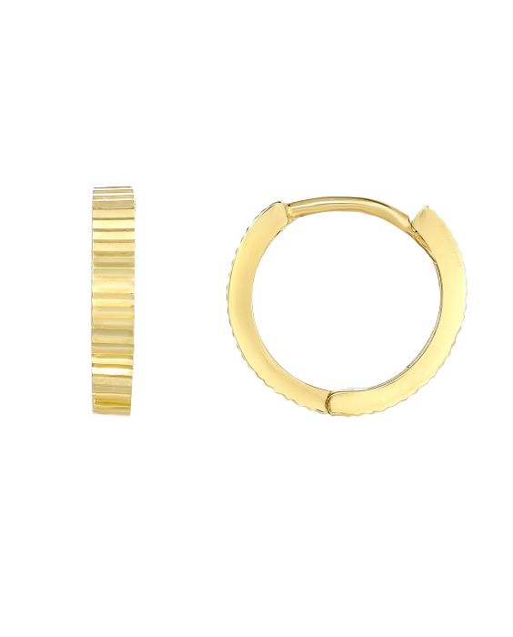 14K Gold Linear Diamond Cut Huggie Earring