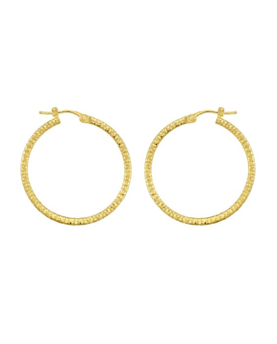 14K Gold Round Diamond Cut Hoop Earring