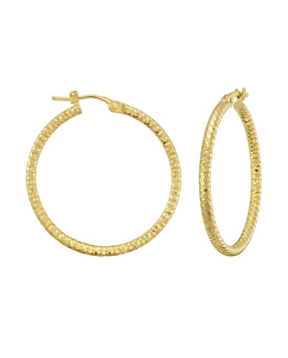14K Gold Round Diamond Cut Hoop Earring