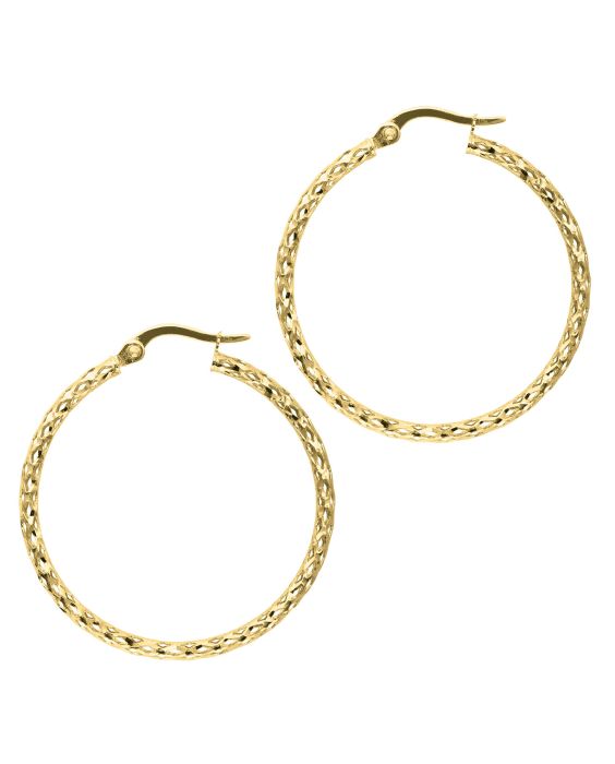 14K Gold Diamond Cut Hoop Earring