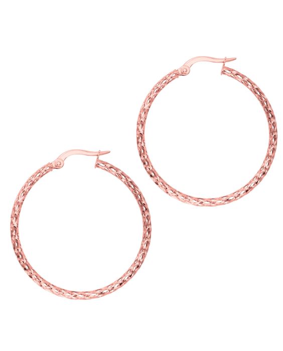 14K Gold Diamond Cut Hoop Earring
