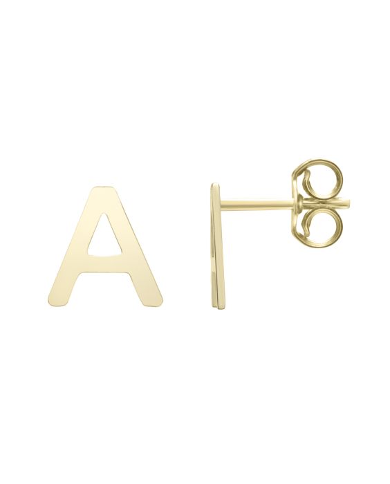 14K Gold Initial A Stud Earring