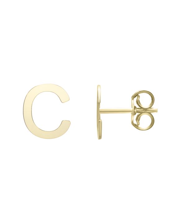 14K Gold Initial C Stud Earring