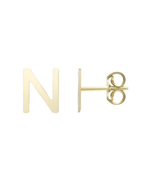 14K Gold Initial N Stud Earring