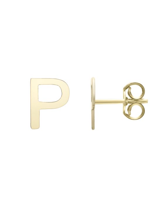 14K Gold Initial P Stud Earring