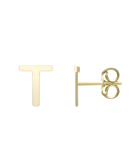 14K Gold Initial T Stud Earring