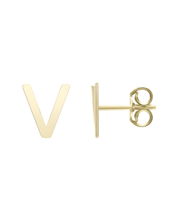 14K Gold Initial V Stud Earring