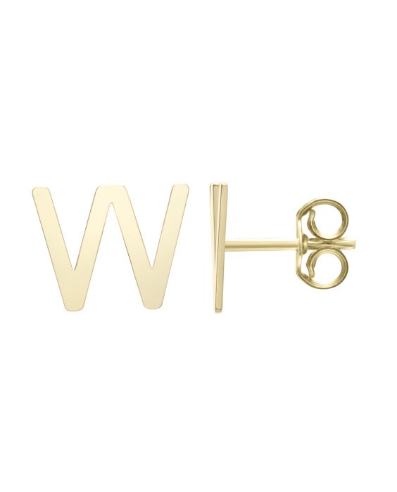 14K Gold Initial W Stud Earring