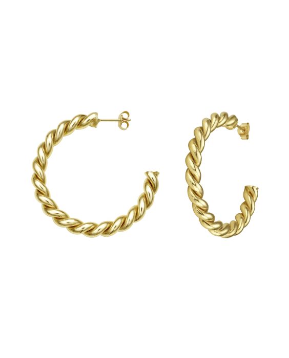 14K Gold Italian Cable Omega Back Hoops