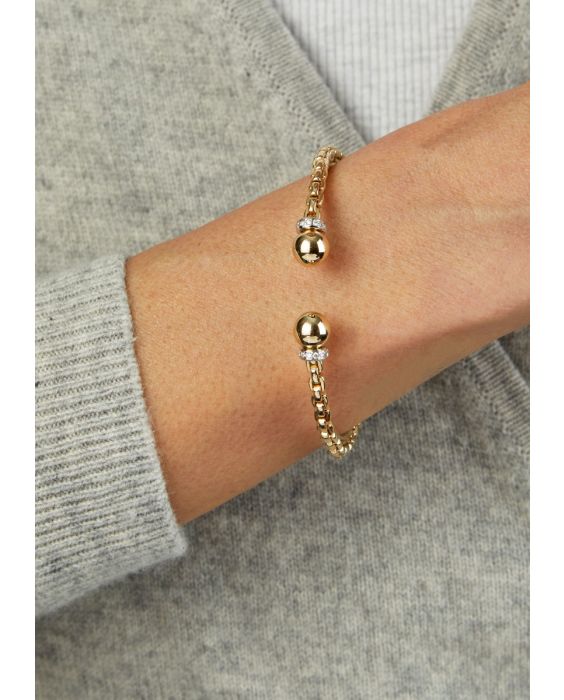 14K & Diamond Ball Cuff Venetian Bracelet