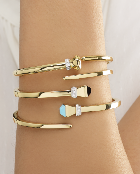 14K Gold Diamond Hardware Bangle