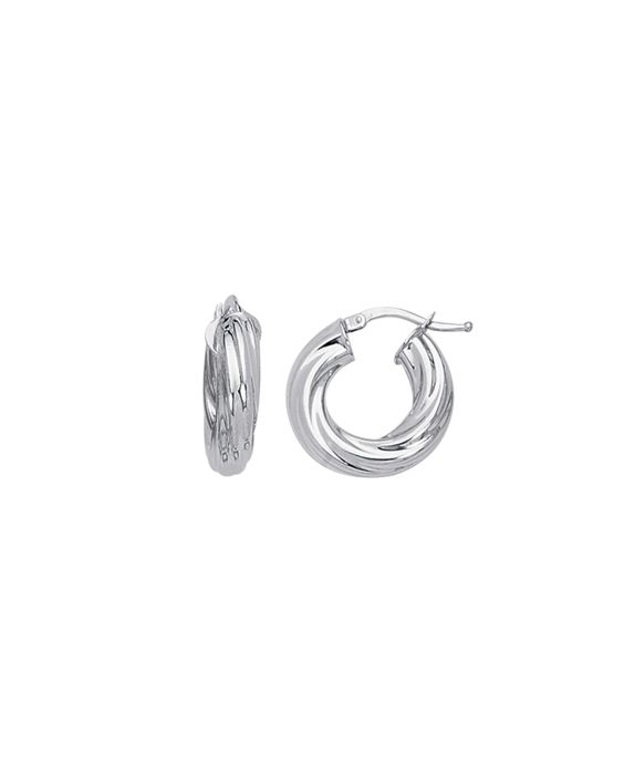 14K White Gold Chubby Round Twist Hoop Earring