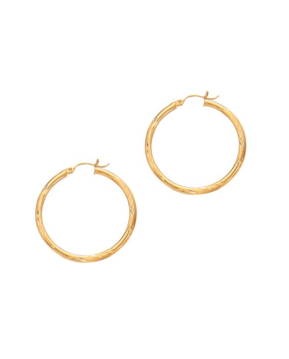 14K Yellow Gold 3mm Diamond Cut &amp; Polished Design Hoop Earring