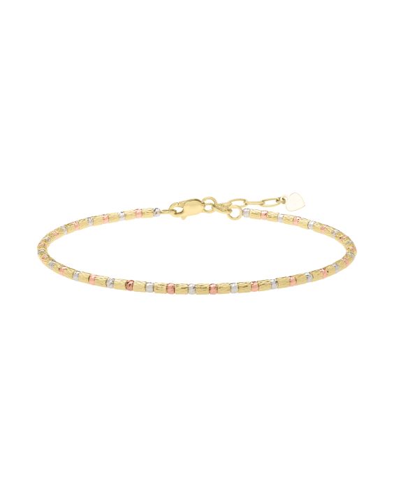 14K Gold Tri-Color Diamond Cut Bead Bracelet