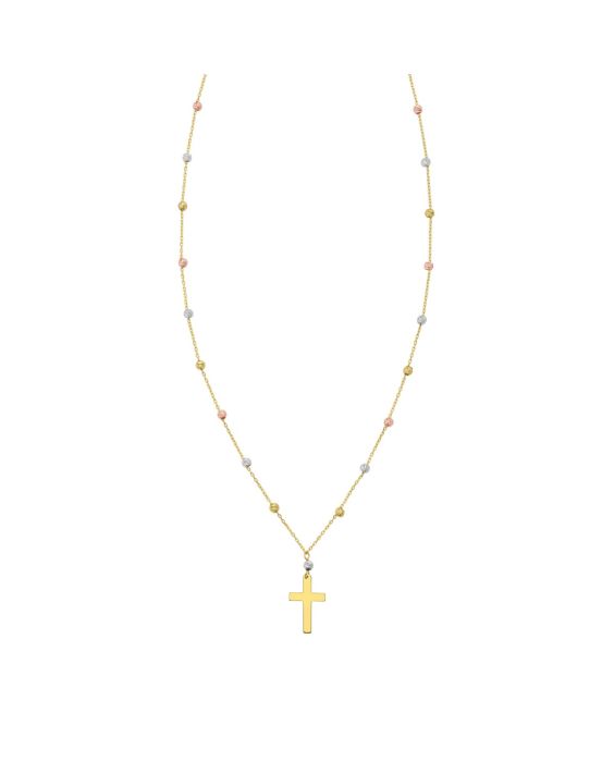 14K Beaded Cross Necklace
