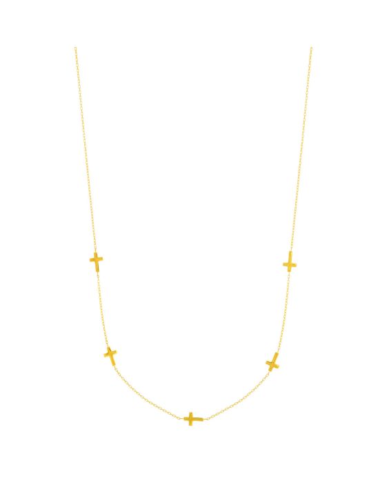 14K Gold Cross Station Necklace