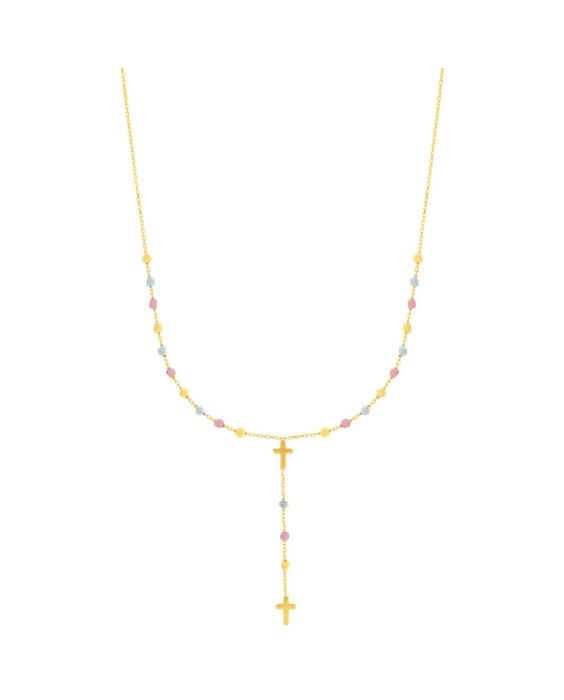 14K Gold Drop Cross Rosary Inspired Necklace