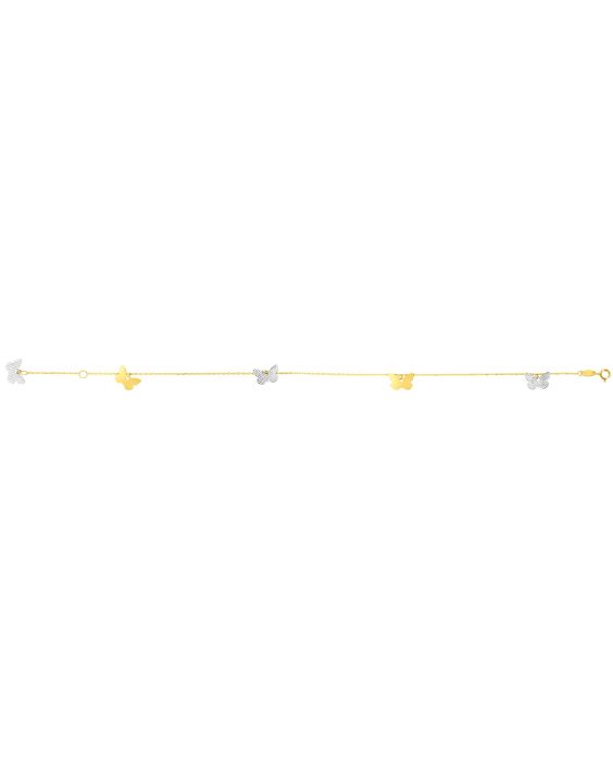 14K Two-tone Gold Butterfly Anklet