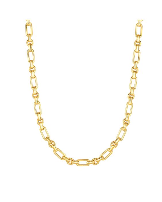 14K Gold Polished &amp; Diamond Cut Elongated Oval Link Chain