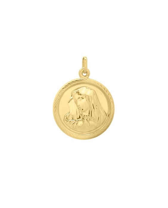 14K Gold Religious Virgin Mary Pendant
