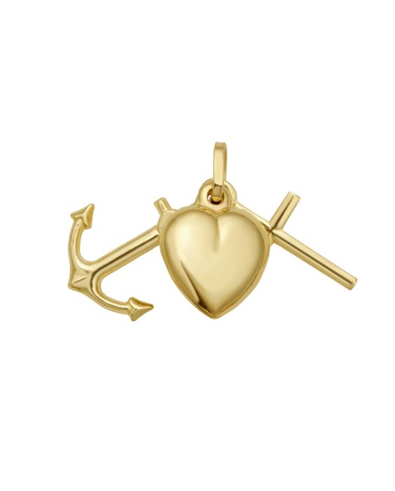 14K Heart Cross Anchor Charm