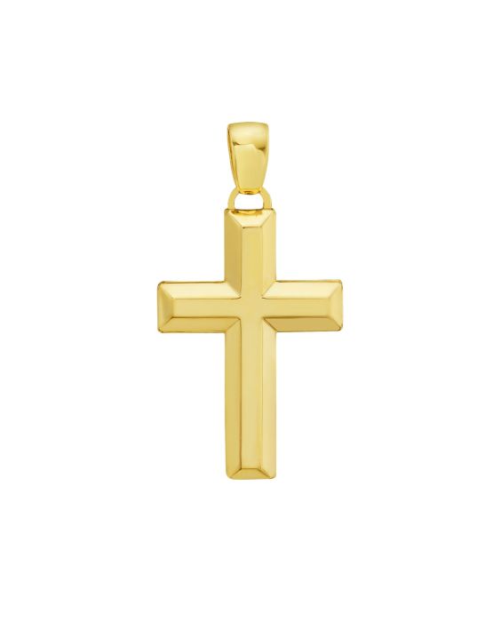 14K Beveled Cross Pendant