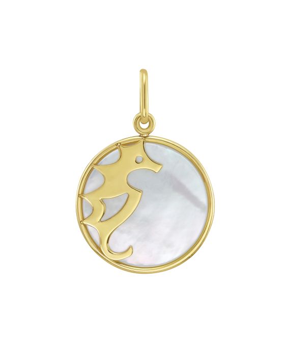 14K Gold MOP Seahorse Charm