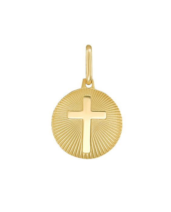 14K Radiant Cross Medallion Charm
