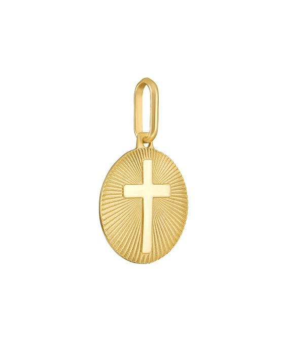 14K Radiant Cross Medallion Charm