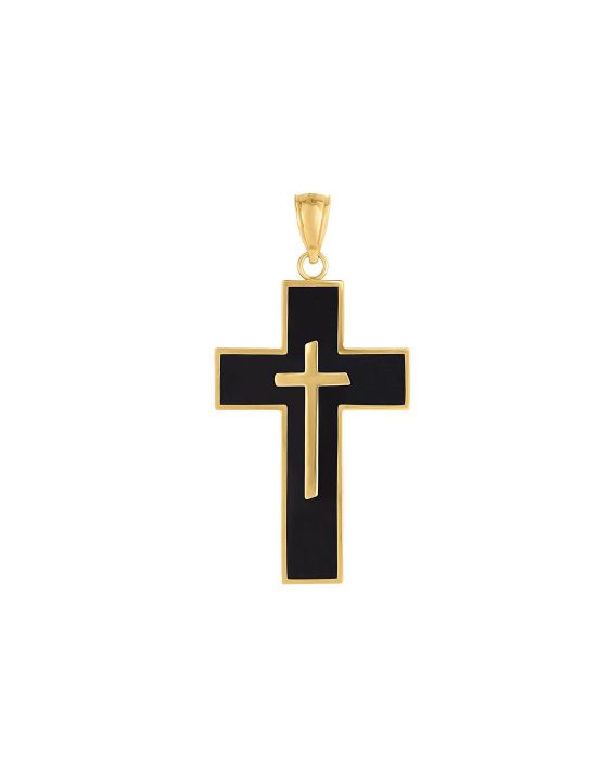 14K Gold Black Enamel Cross