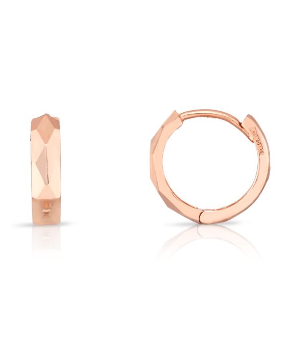 14K Gold Faceted Huggie Earrings