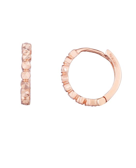 14K Gold Round Diamond Cut Huggie Earring