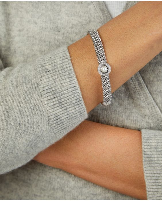 Silver & Diamond Prosecco Deco Pearl Bangle