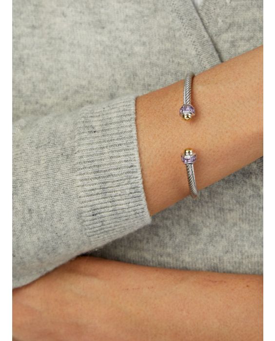 Silver & 18K Amethyst Retro Italian Cable Bangle