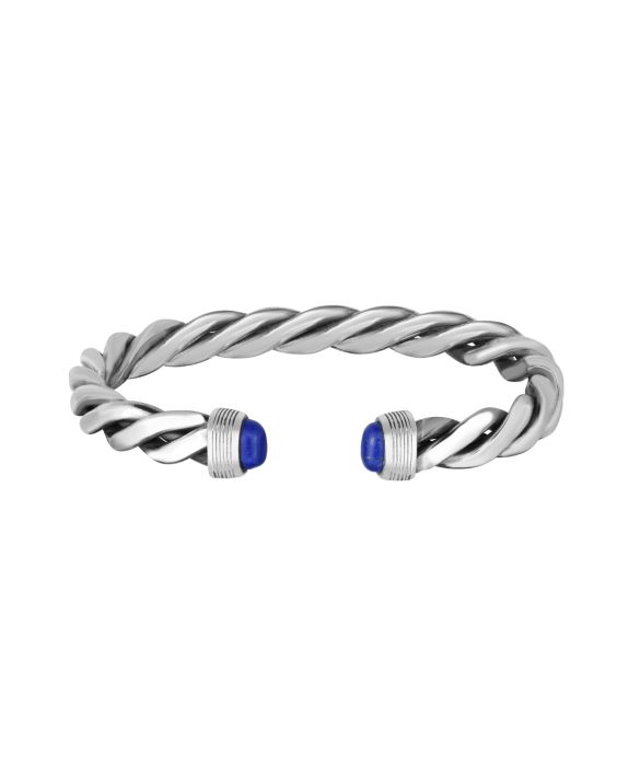Men's Silver Lapis Cable Bracelet