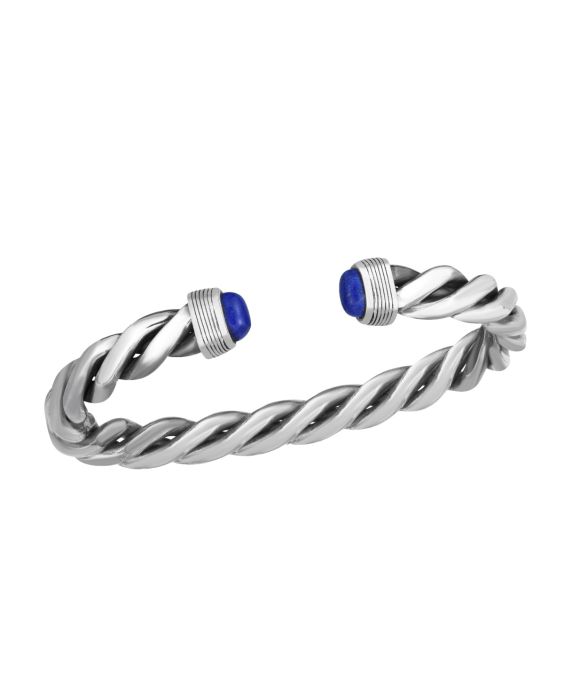 Men's Silver Lapis Cable Bracelet