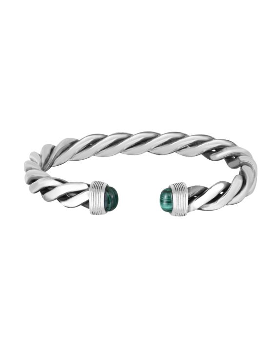 Men's Silver Malachite Cable Bracelet