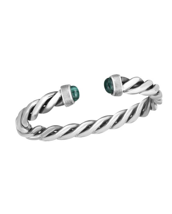 Men's Silver Malachite Cable Bracelet