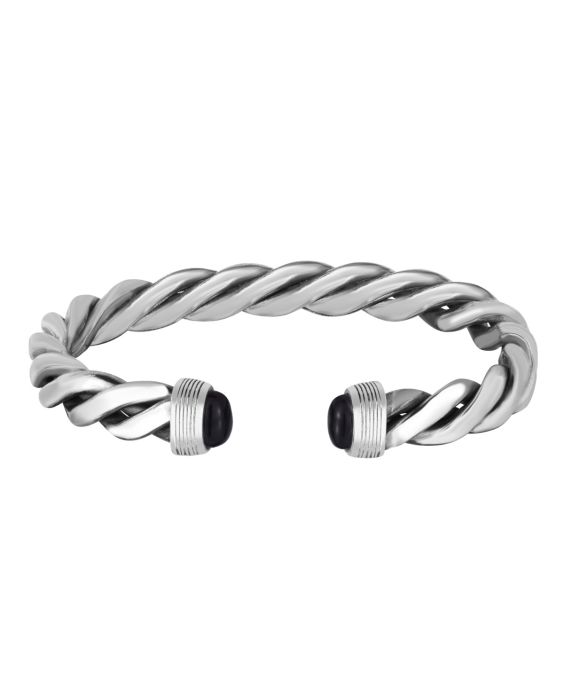 Men's Silver Onyx Cable Bracelet