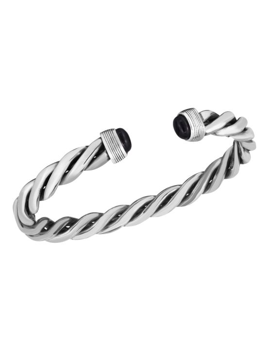 Men's Silver Onyx Cable Bracelet