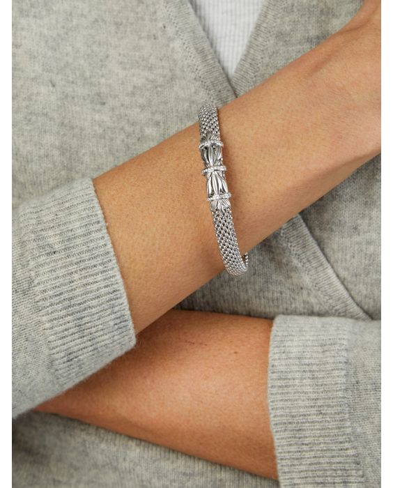 Silver & Diamond Prosecco Deco Feather Bangle