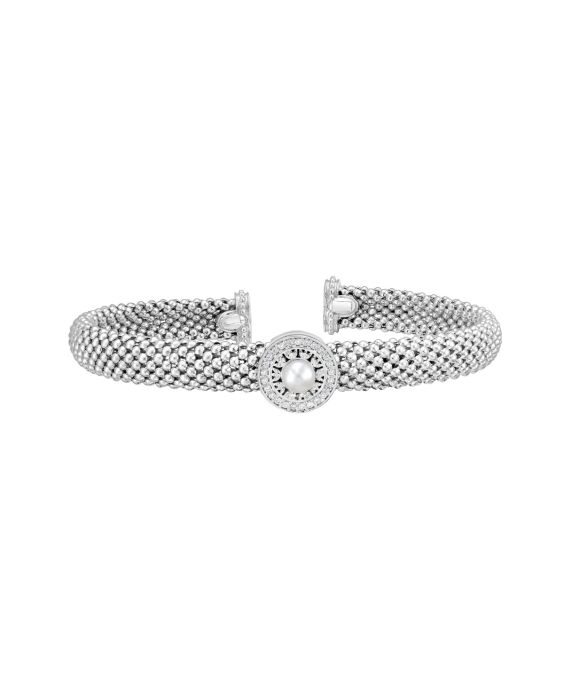 Silver & Diamond Prosecco Deco Pearl Bangle