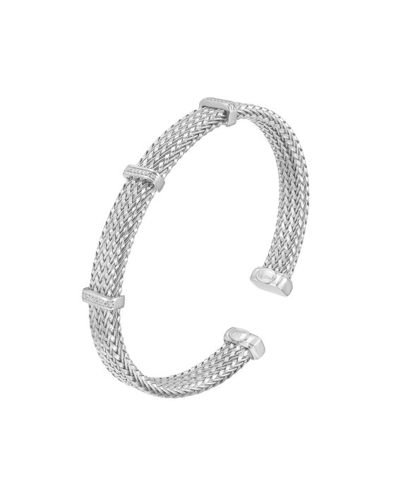 Silver Men's Triple Diamond Bar Woven Bangle