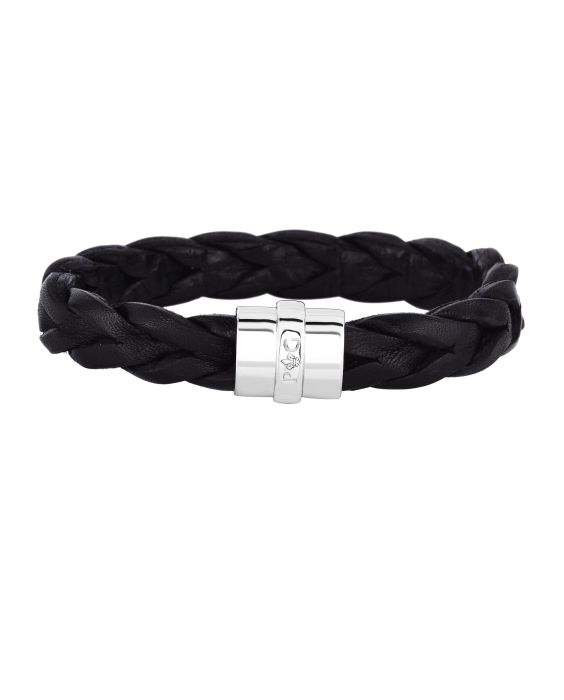 Sterling Silver Men's Large Leather Bracelet