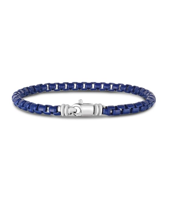 Men's Silver Blue Box Link Bracelet